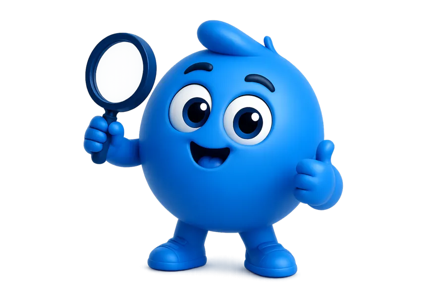 Searcher, la mascota de fronteiracasas, con una lupa en la mano